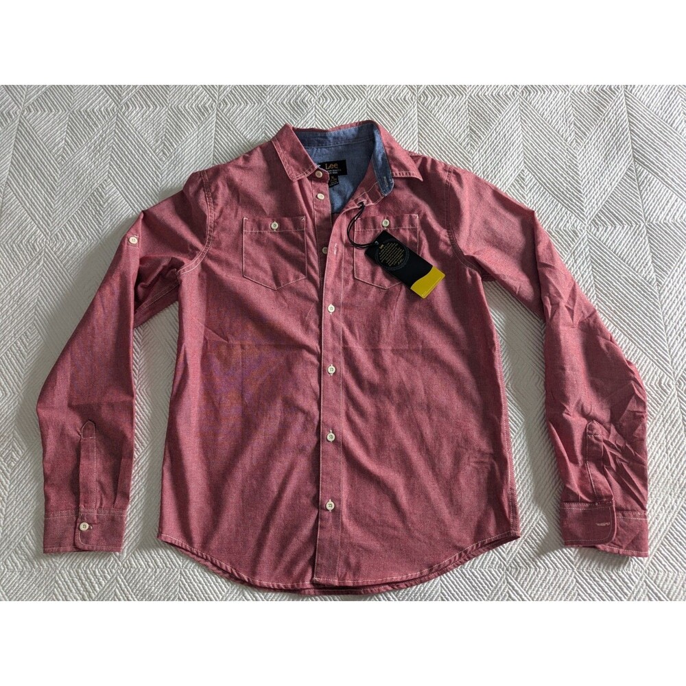 Lee Boys Shirt Red Button Down Long Sleeve XL Extra Large 18-20 NWT